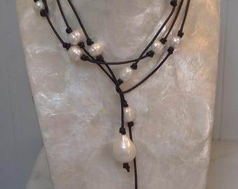 Long Baroque Freshwater Pearl necklace 50 inches long on Cord