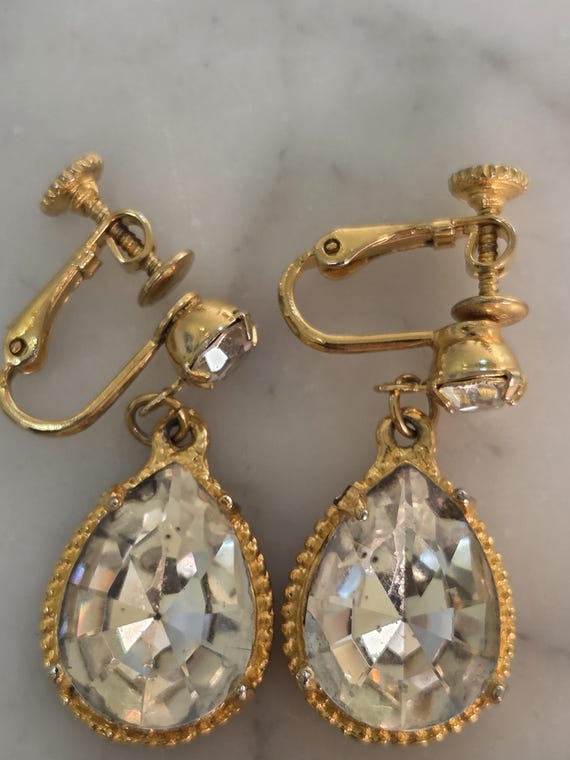 Large Clip on Rhinestone Dangle Evening Earrings … - image 2