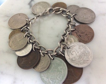 Vintage Sterling British Coin CharmBracelet