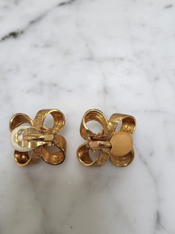 Vintage Donald Stannard Goldtone Bow earrings 198… - image 3