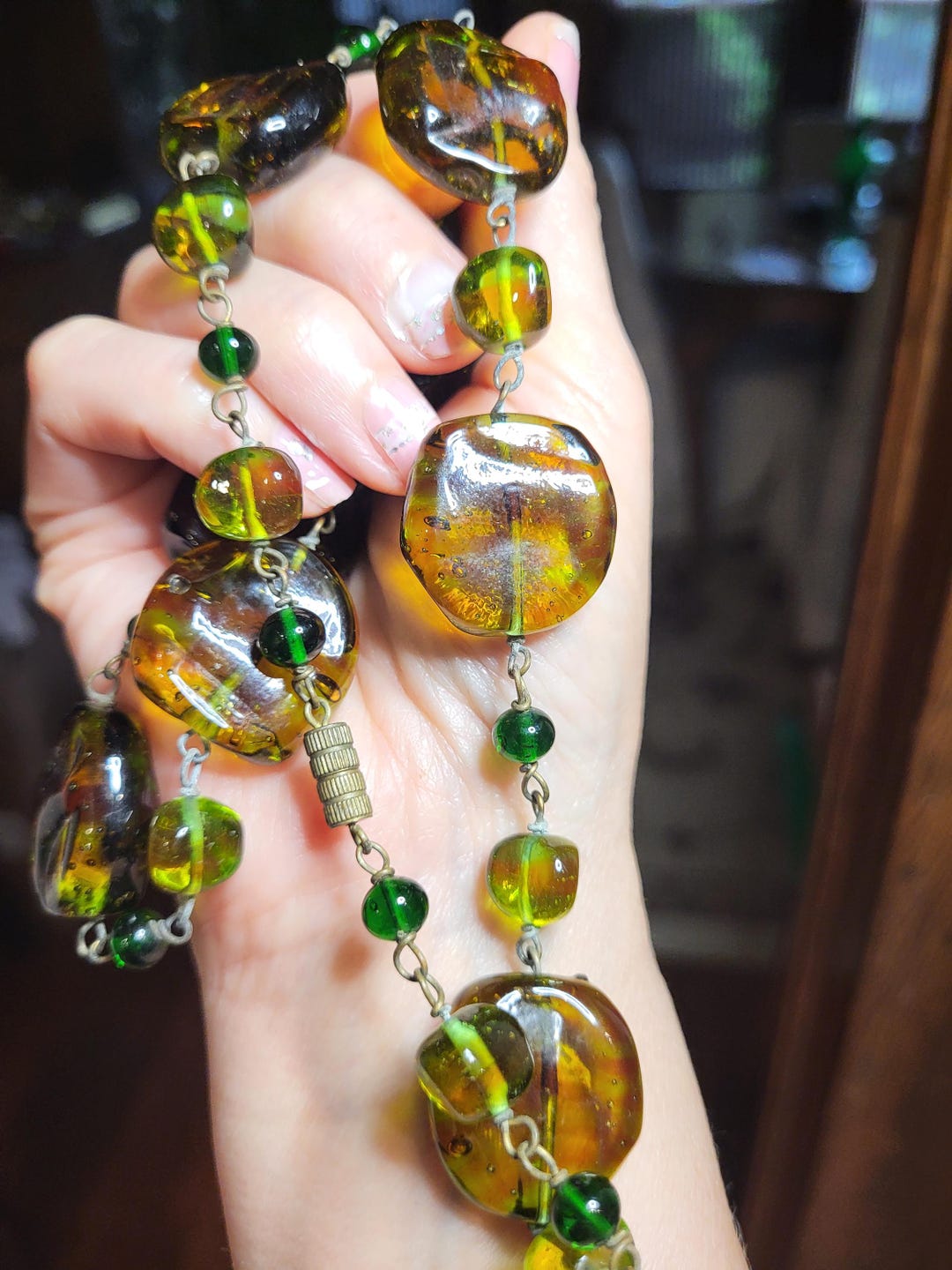 Vintage Murano Venetian Glass Beaded Necklace on Chain - Etsy