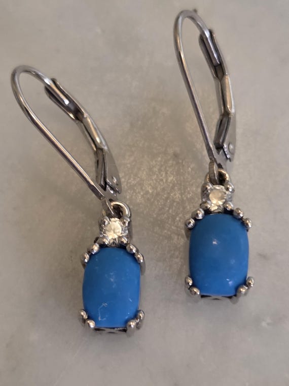 Sterling danity Blue Stone Levelback Earrings wit… - image 4