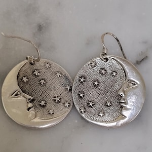 ■VINTAGE HOLLYWOOD■ 925 Silver Moon Boat Earrings VH2478E 925 Sterling Silver White Sapphire Vintage Drop Earrings