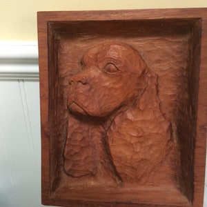 Hand Carved Spaniel Dog Wooden Wall Decor