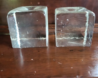 Vintage Pair of Littala Ice Block Paperweight Art