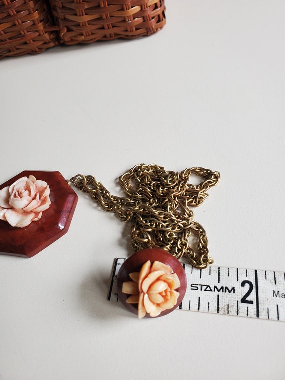 Vintage Rose Necklace and Earrings - image 5