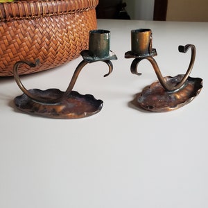 Vintage copper Lily pad candlesticks