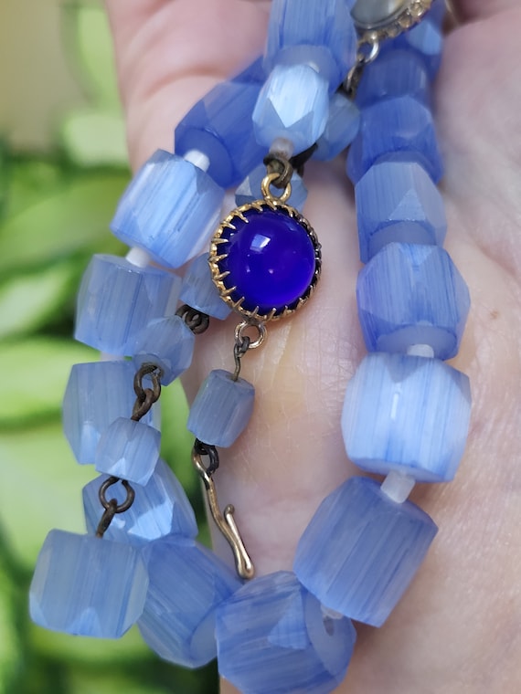 Vintage Blue Satin Glass Beaded Necklace