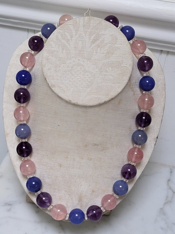 Vintage Rose Quartz Amethyst Semiprecious Multi C… - image 1