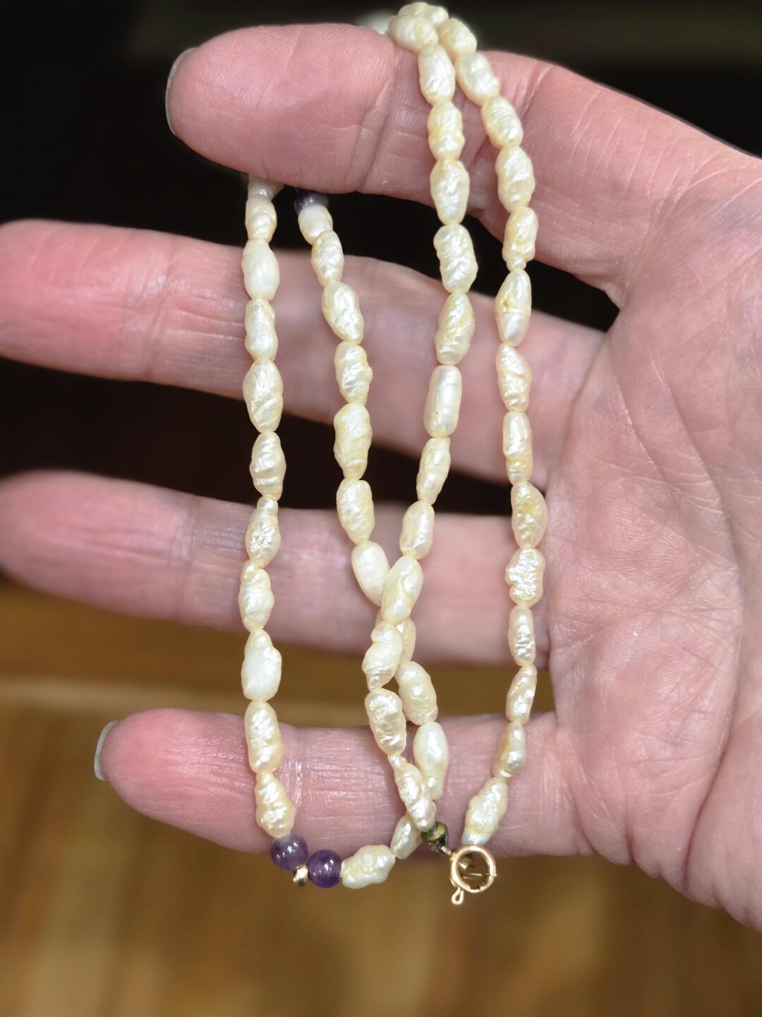Freshwater Rice Pearl With Amethyst Beads 14k Clasp Necklace - Etsy