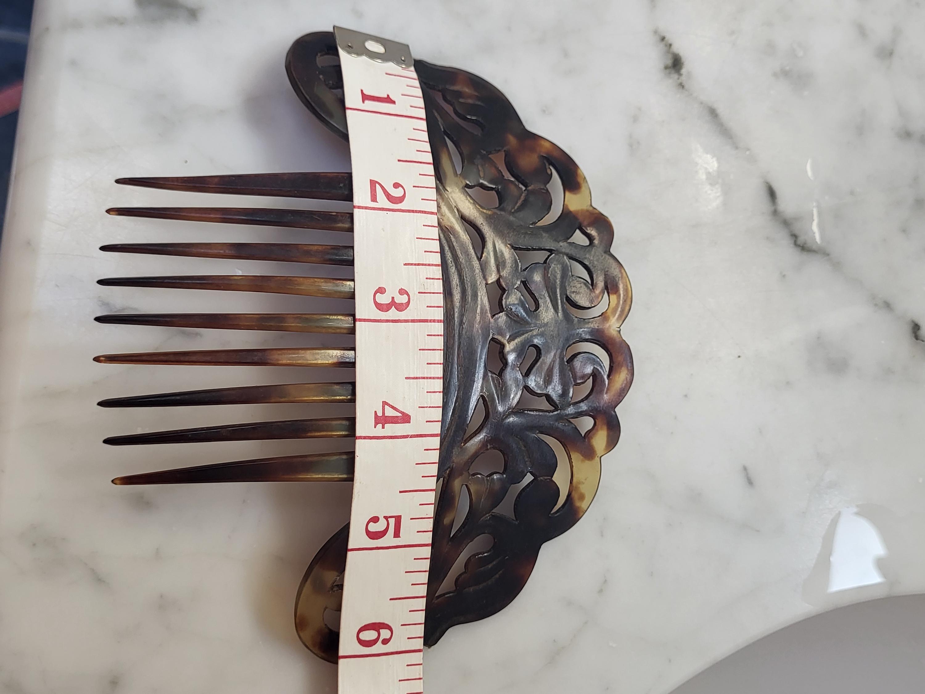 Victorian Celluloid Hair Comb 18K Gold Inlaid Faux Tortoiseshell Pearl Grapes Victorian faux tortoiseshell hair comb - NO US IMPORT FEES  main image 2