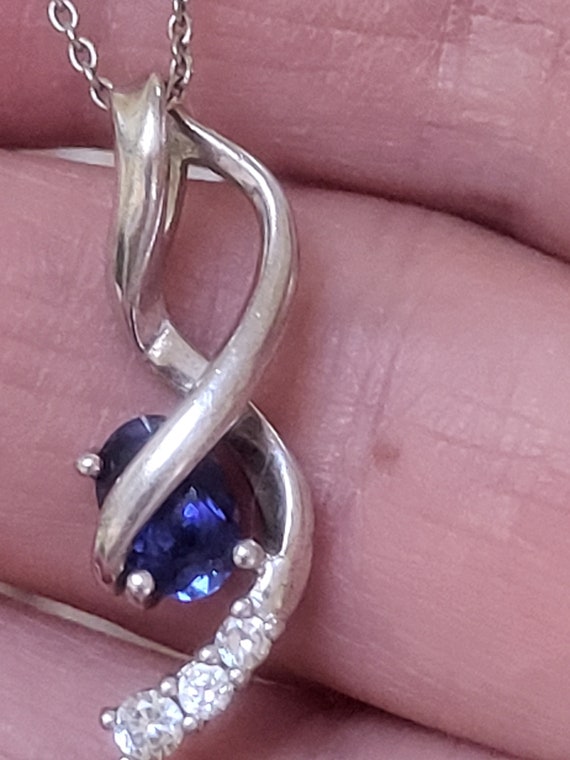 Blue Sapphire Pendant Necklace Set in Sterling