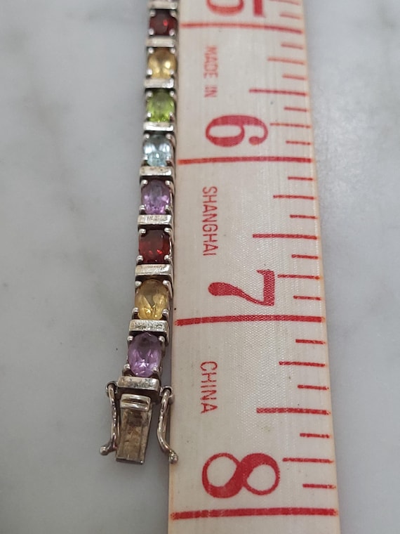 Sterling Silver Gemstone Multi colored Tennis bra… - image 6