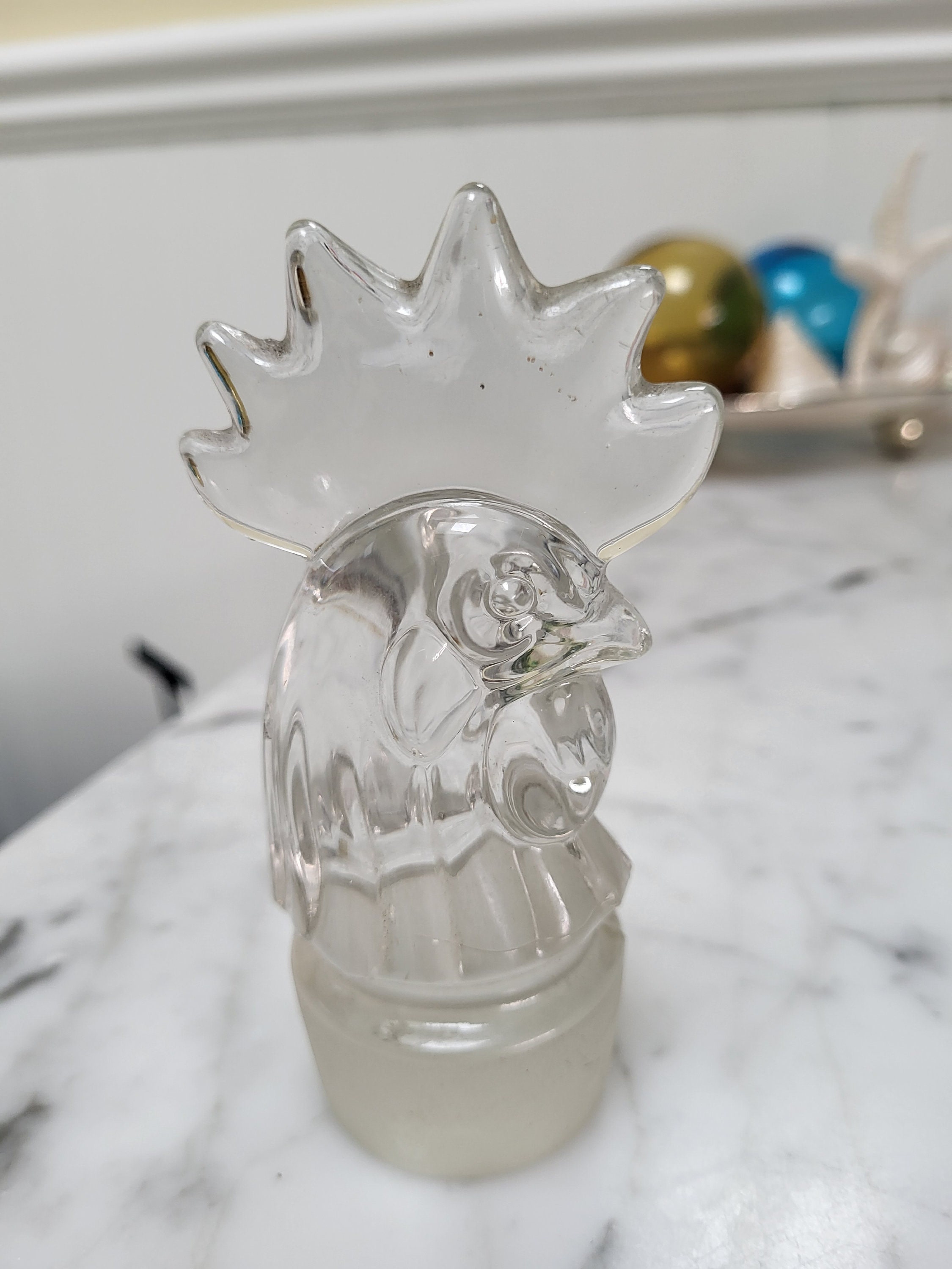 ハーディ ホワイトルースターデカンター Glass Rooster Head Heisey Glass Decanter Top only - Etsy 日本