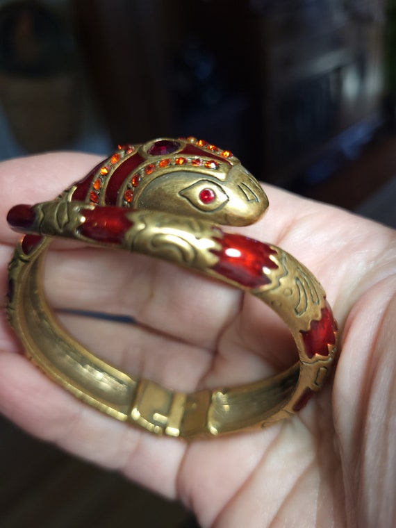 Snake Red Enameled Clamper Bracelet