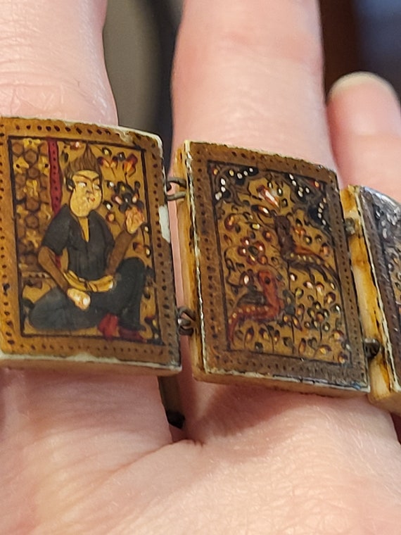 Antique Persian Telling Storybook Hand Painted Bracelet 1880s