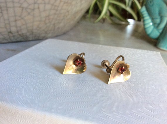 JMS Jewelry 12K GF Screw Back Gold Earrings with Pink Rhinestones Vintage Costume Estate Jewelry fruitsdesbois