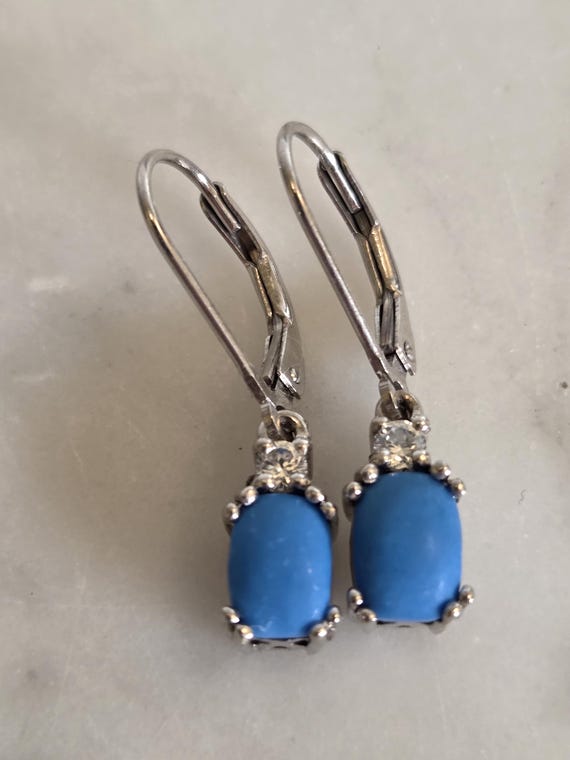 Sterling danity Blue Stone Levelback Earrings wit… - image 5