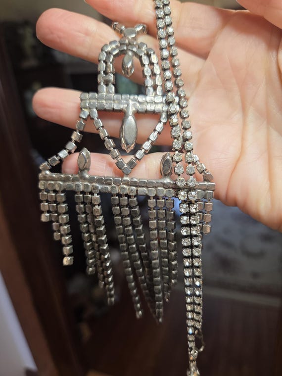 Vintage Statement Rhinestone Deco Chandelier Neck… - image 4