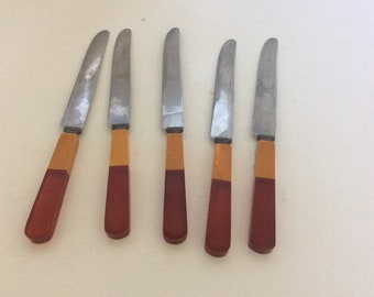 Retro Bakelite Handle Knives Red and Yellow