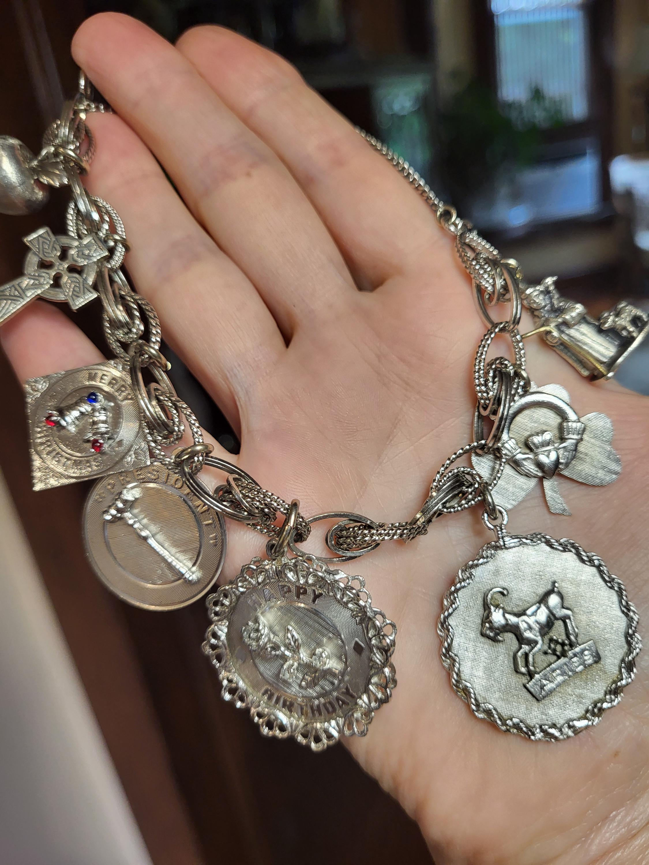 Vintage Sterling Silver Charm Bracelet Lots of Charms Irish