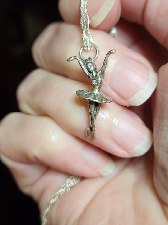 Sterling Silver Ballerina Solid Charm Pendant nec… - image 1