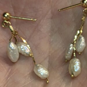 14k Gold Freshwater Pearl Dangle Earrings image 3