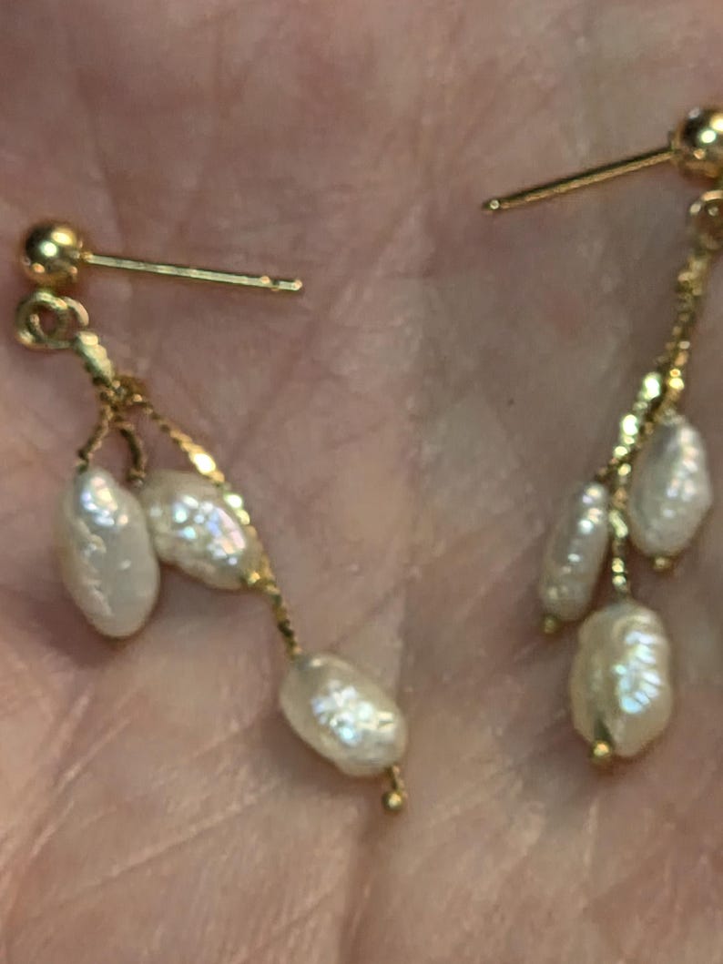 14k Gold Freshwater Pearl Dangle Earrings image 3