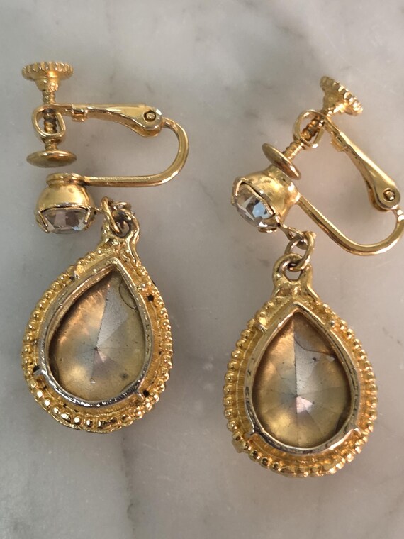 Large Clip on Rhinestone Dangle Evening Earrings … - image 3