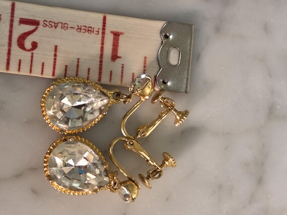 Large Clip on Rhinestone Dangle Evening Earrings … - image 5