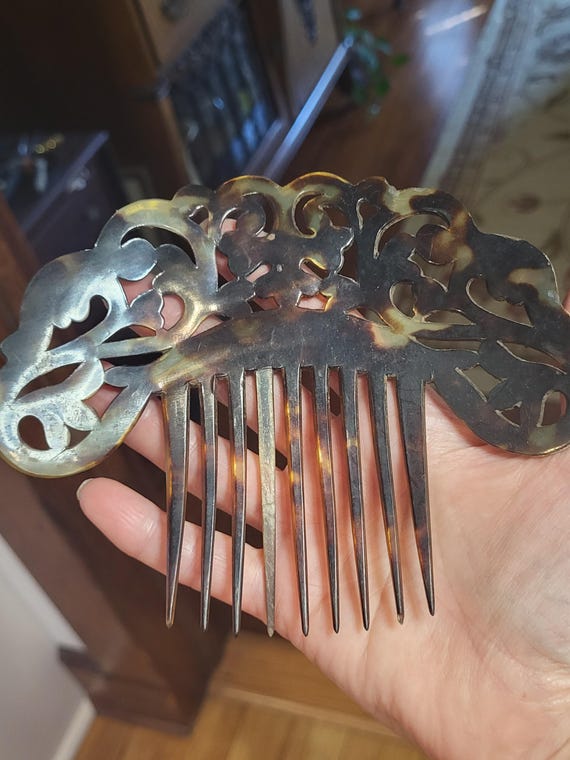 Victorian Tortoise Shell Celluloid Large Hair Comb - image 2