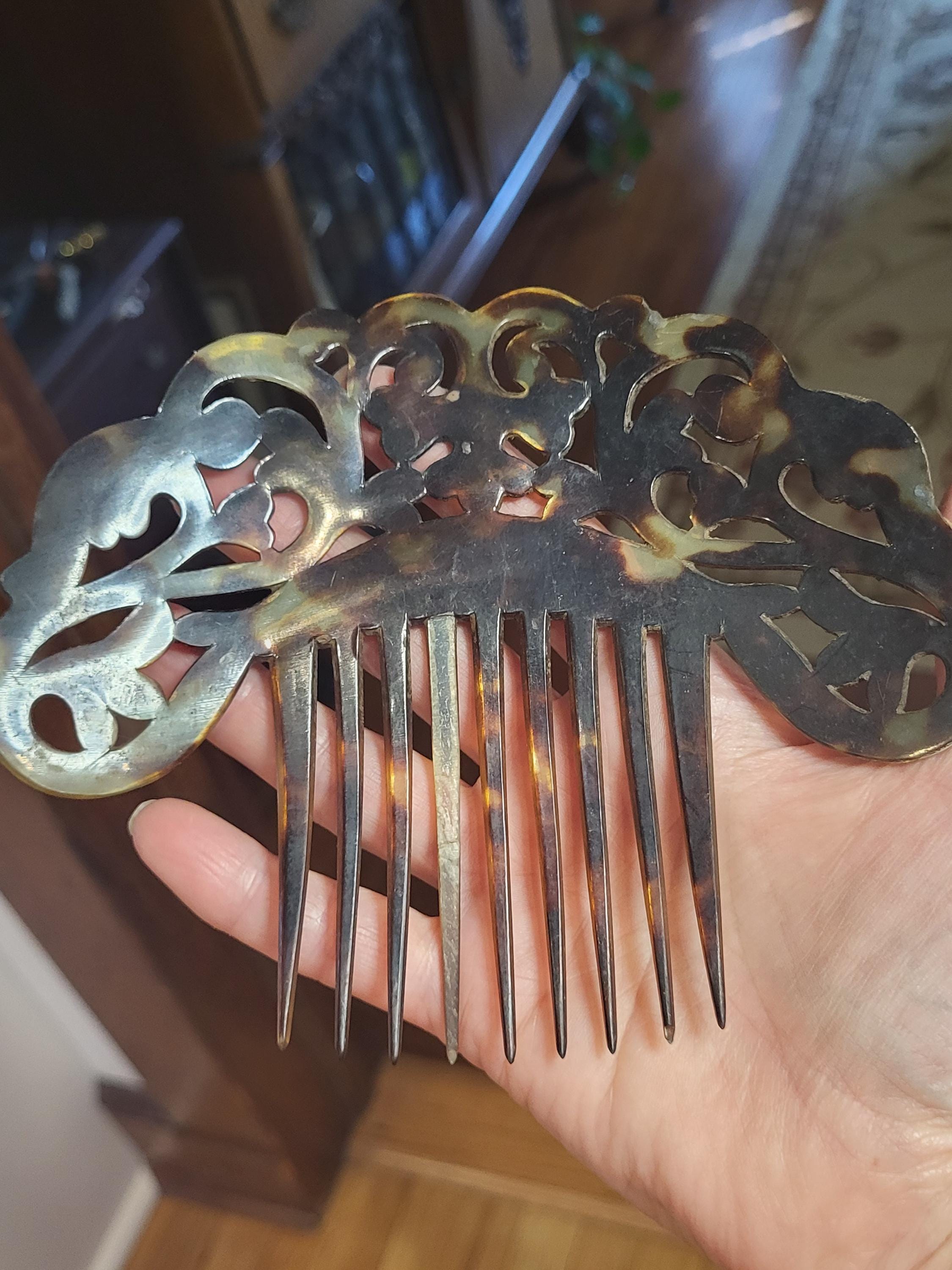 Victorian Celluloid Hair Comb 18K Gold Inlaid Faux Tortoiseshell Pearl Grapes Victorian faux tortoiseshell hair comb - NO US IMPORT FEES  main image 3
