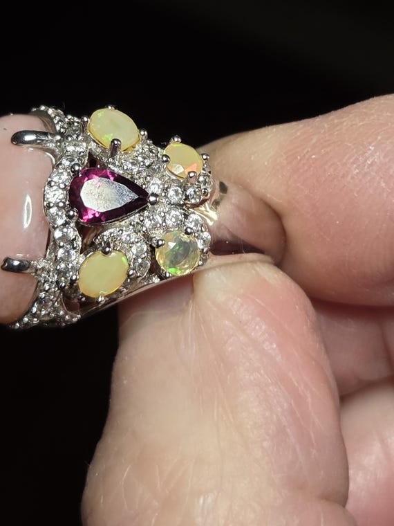Opal and Garnet Statement Ring Sterling size 4 - image 7