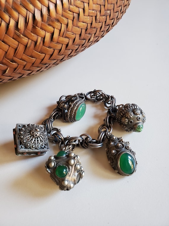 Vintage Etruscan Italian Charm Bracelet/Gothic Cha