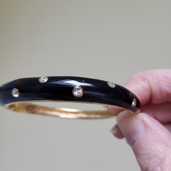 Vintage 80d signed Roman Ladies Bracelet black and Goldtone with Rhinestones