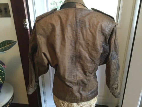 Vintage 80s Leather Ladies Bomber Jacket Bat Wings - image 4