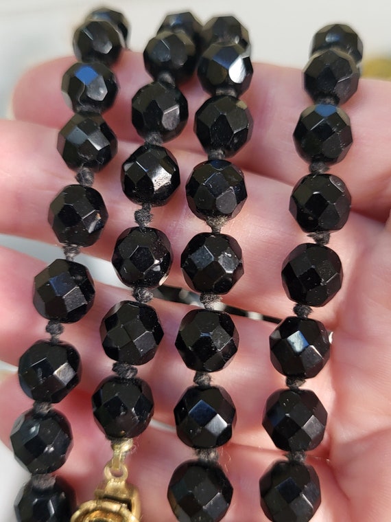 Crystal Flapper Long Black Beaded Necklace/Deco F… - image 5