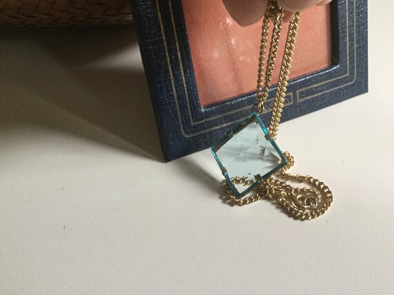 Mid Century Faceted Blue Glass Pendant - image 1