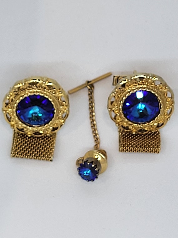 Vintage Blue Large Ravioli Rhinestone Cufflinks