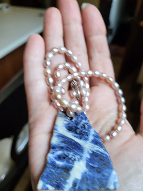 Sodalite Raw and Polished Pesrl Necklace