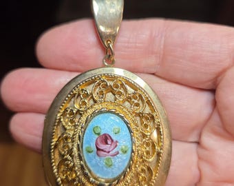 Vintage Gouchille Rose Pendant Locket 1960s