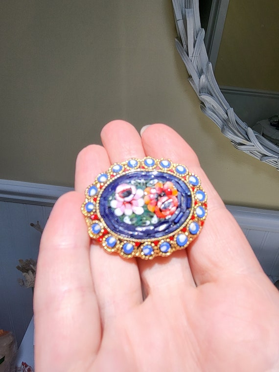 Micro Mosaic Glass Brooch 1950s Gorgeous