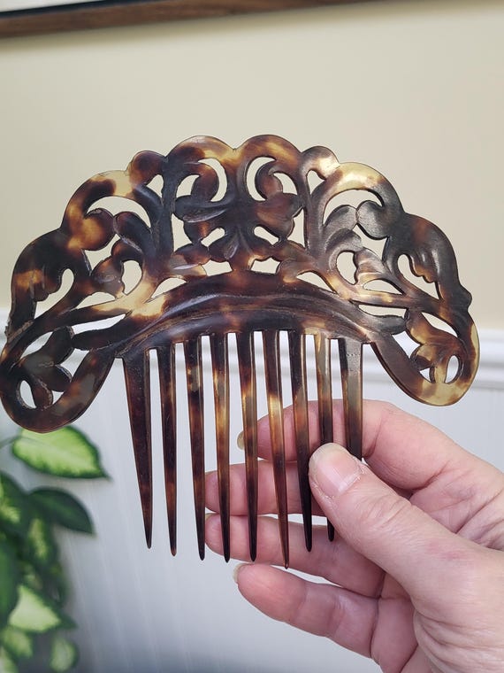 Victorian Tortoise Shell Celluloid Large Hair Comb - image 7