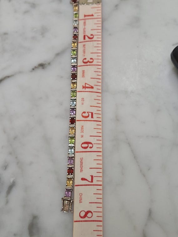 Sterling Silver Gemstone Multi colored Tennis bra… - image 5