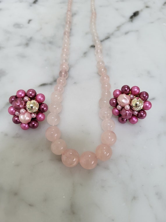 Pink Quartz Beaded Necklace/Hot Pink/Light Pink Be