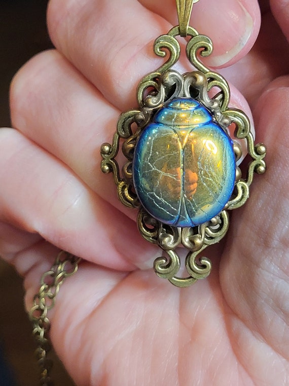 Vintage Scarab Necklace Egyptian Revival Pendant C