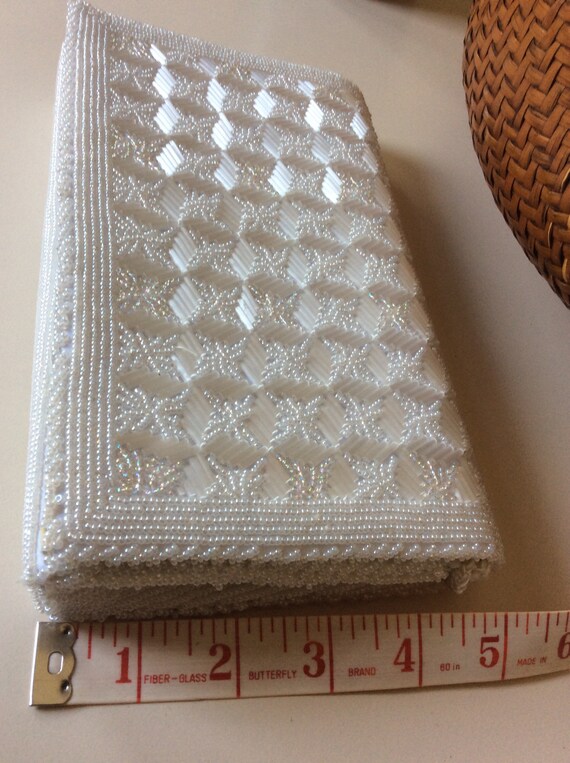 Vintage White Beaded Wedding Bag/Beaded Wedding C… - image 9