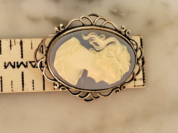 Vintage Blue and White Sterling Cameo - image 2