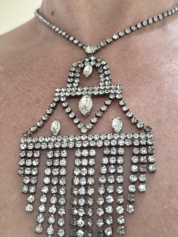 Vintage Statement Rhinestone Deco Chandelier Neck… - image 2