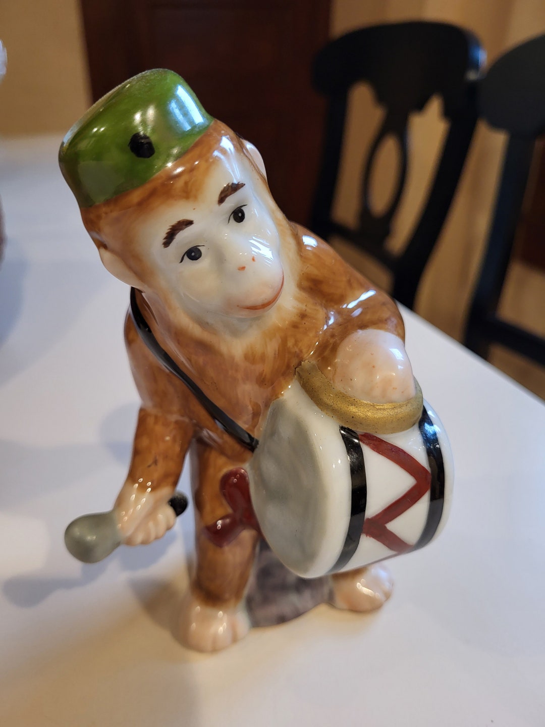 Vintage Monkey With Drum Ceramic Figurine Etsy